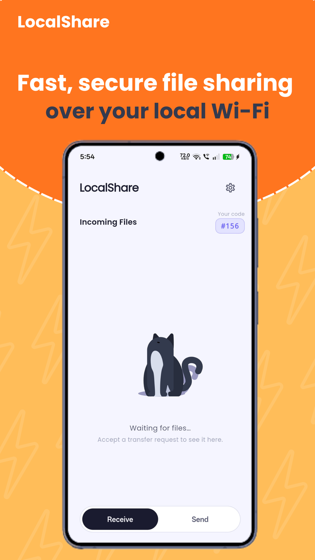 LocalShare receive screen – waiting for files