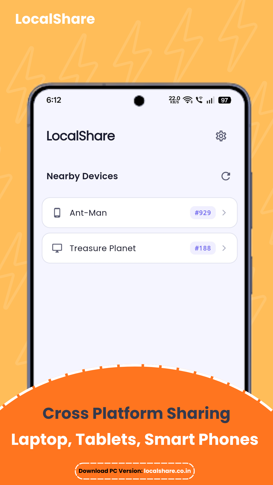 LocalShare nearby devices screen showing cross-platform sharing